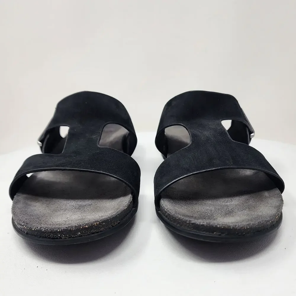 Munro Jody Slide Sandals Women 10.5M Black Nubuck Leather Silver Accent m490686